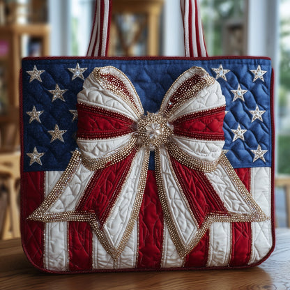 Patriotic Bow Stars Quilted Tote