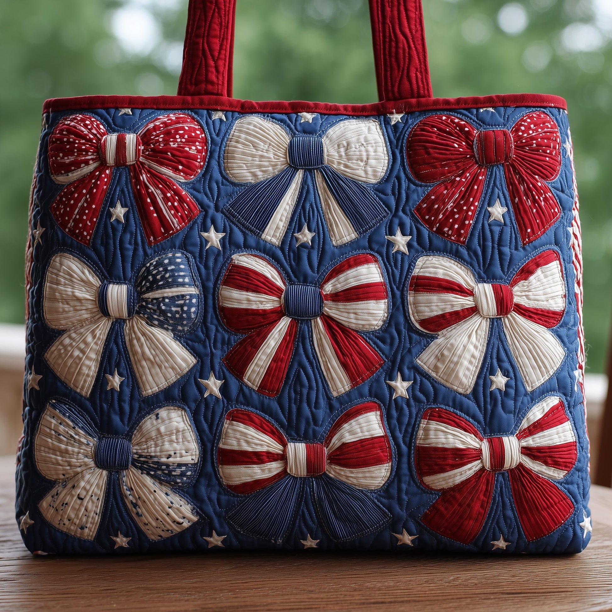Red White Blue Bows Quilted Tote