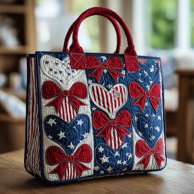 Red Bows Hearts Quilted Tote