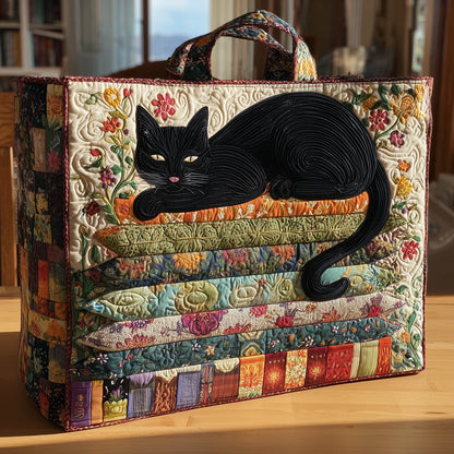 Black Cat Flowers Quilted Tote