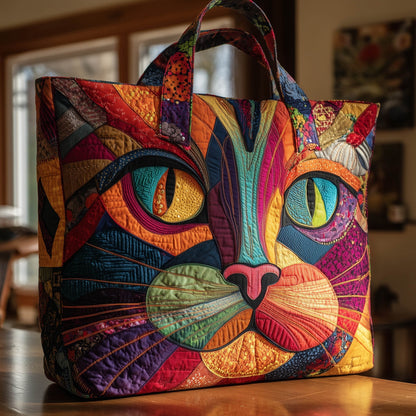 Vibrant Cat Face Quilted Tote