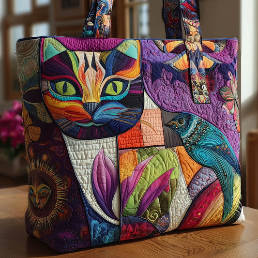 Everyday Colorful Cat Quilted Tote