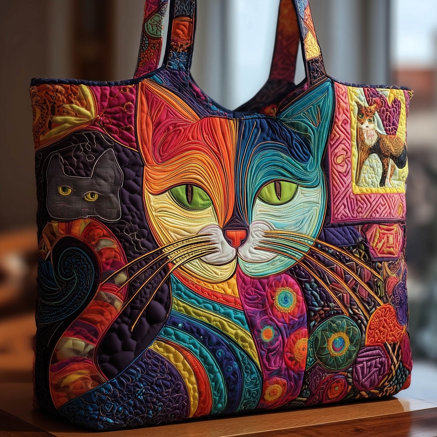 Colorful Cat Patchwork Quilted Tote