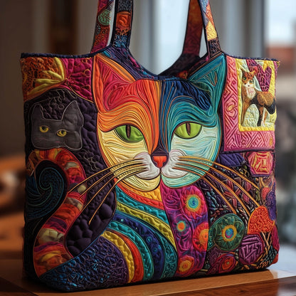Colorful Cat Patchwork Quilted Tote