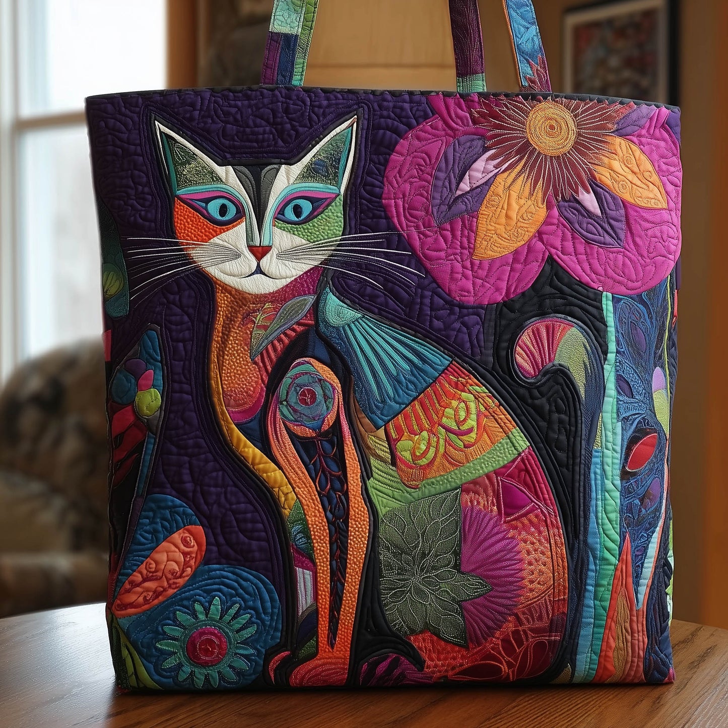 The Floral Cat Quilted Tote