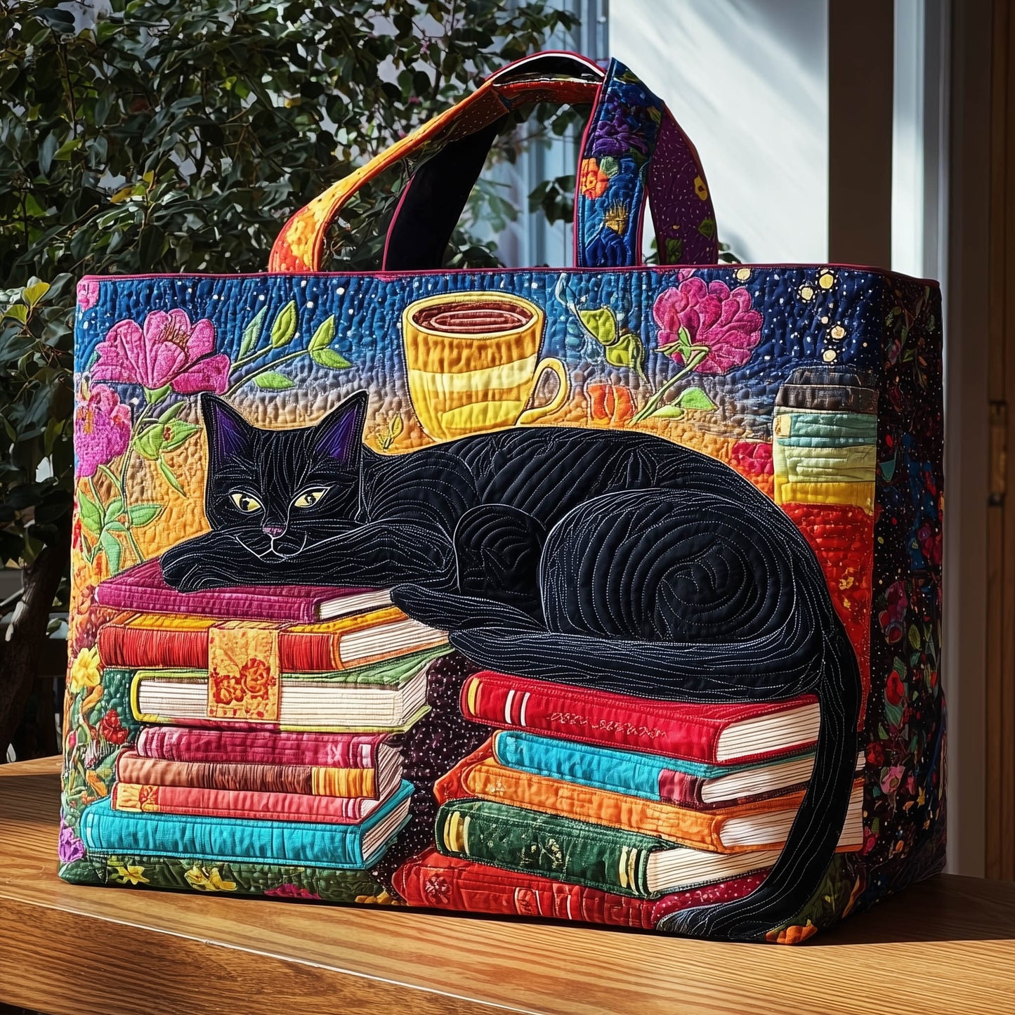 Black Cat Books Quilted Tote