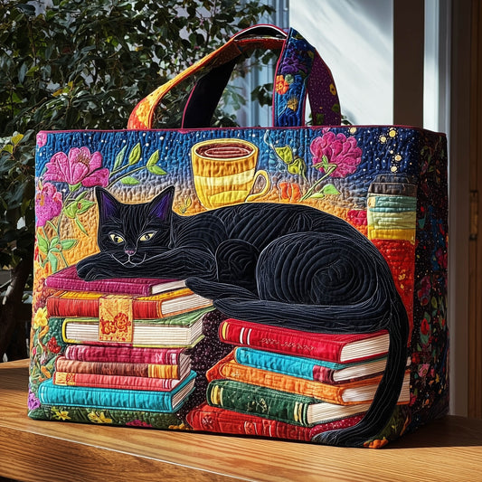 Black Cat Books Quilted Tote