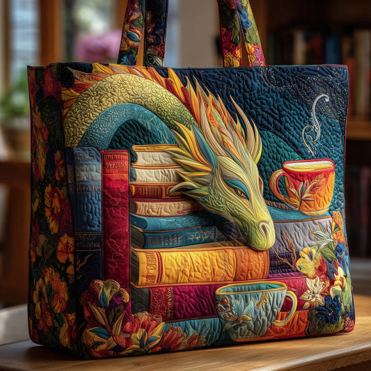 Colorful Dragon Illustration Quilted Tote