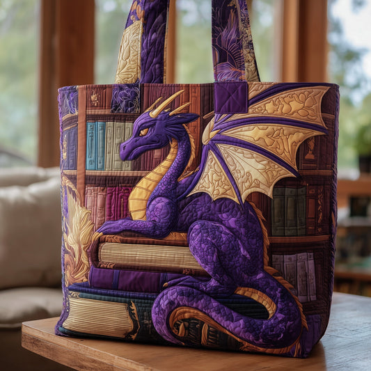 Purple Dragon Illustration Quilted Tote