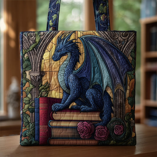 Blue Dragon Stained Glass Quilted Tote