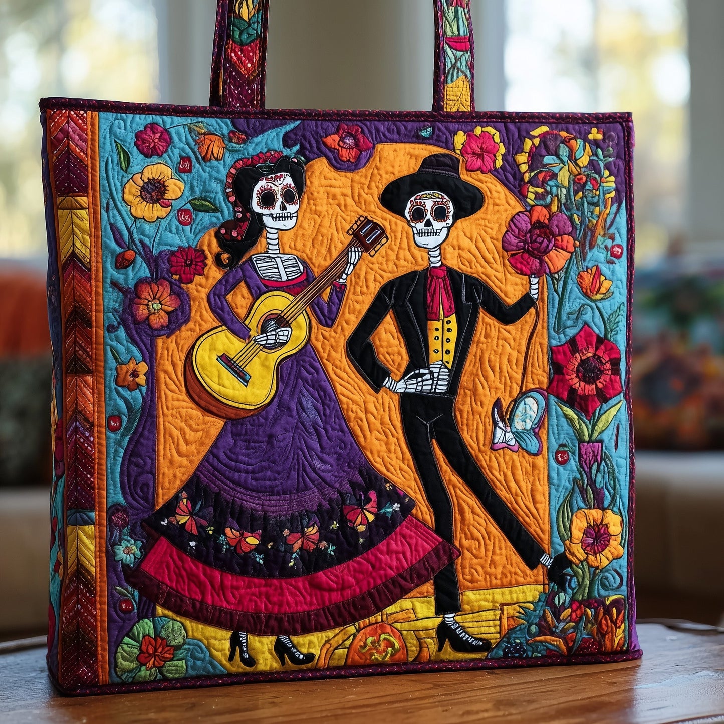 Festive Day Of The Dead Quilted Tote