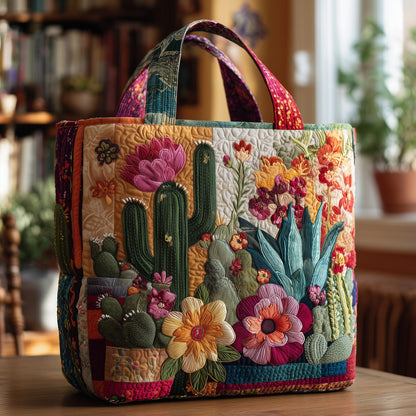 Blooming Cactus Flowers Quilted Tote