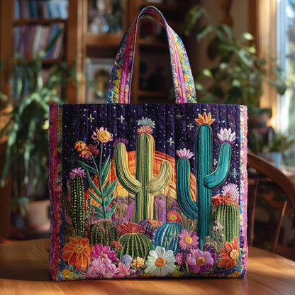Colorful Cactus Embroidery Tote Bag