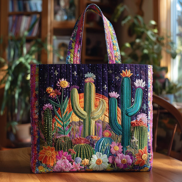 Colorful Cactus Embroidery Tote Bag