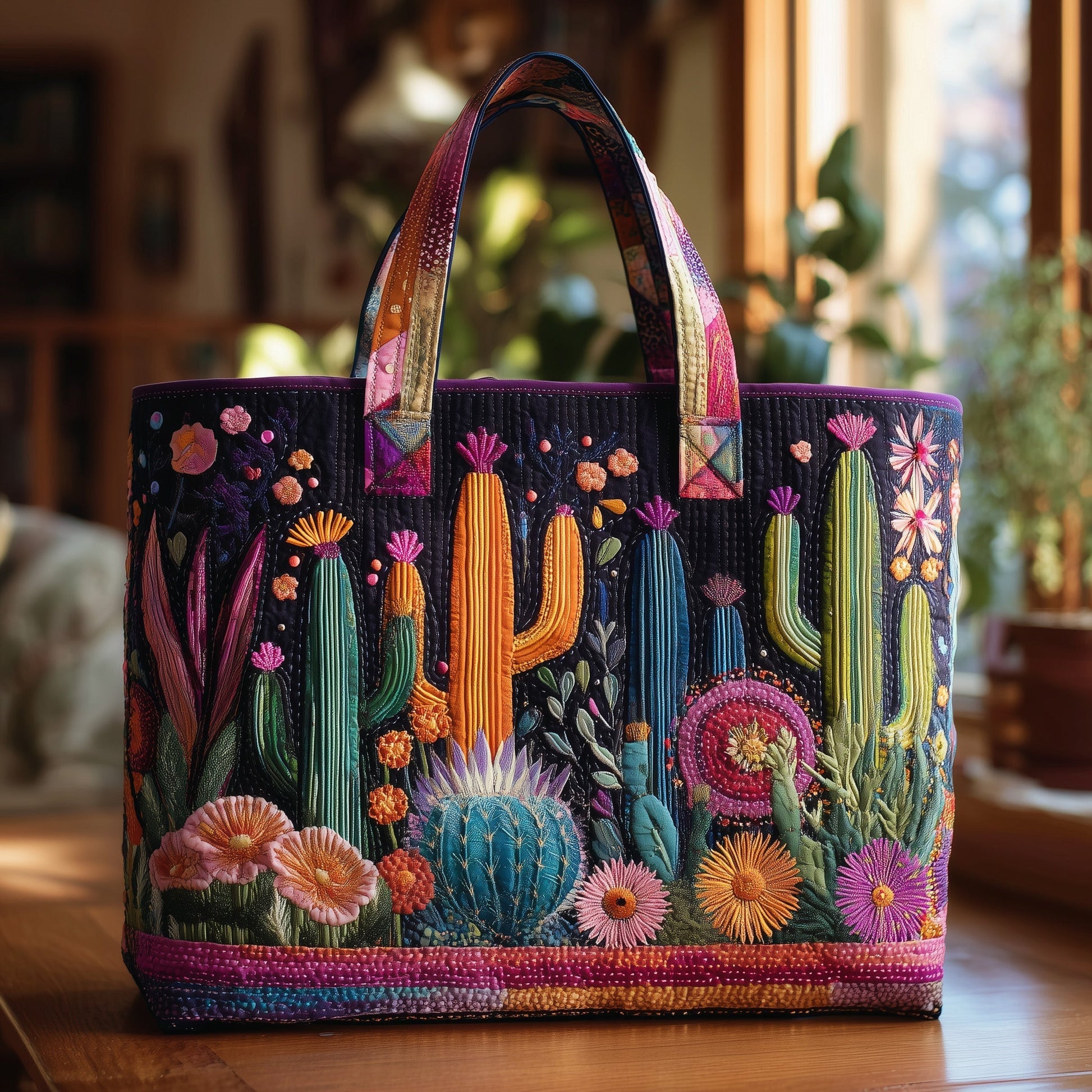Everyday Midnight Cactus Quilted Tote