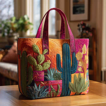 Colorful Cacti Garden Quilted Tote