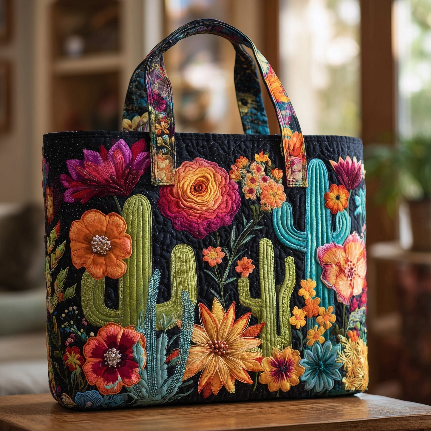 Everyday Cactus Floral Quilted Tote