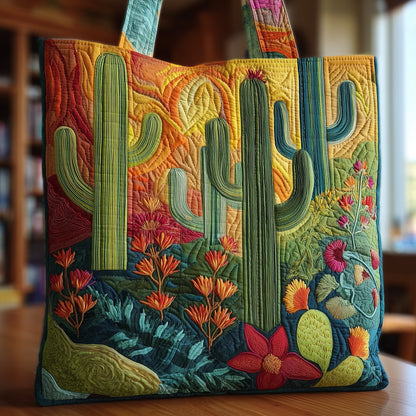 Vibrant Cactus Garden Quilted Tote