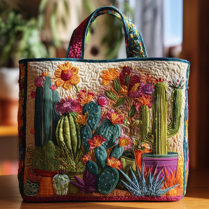 Colorful Cactus Garden Quilted Tote
