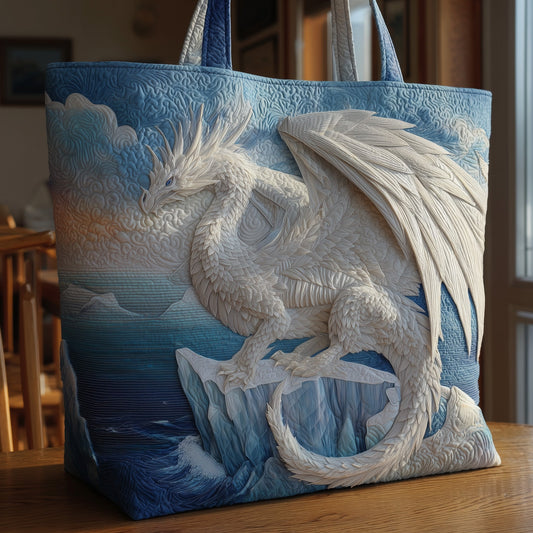 White Dragon On Iceberg Quilted Tote
