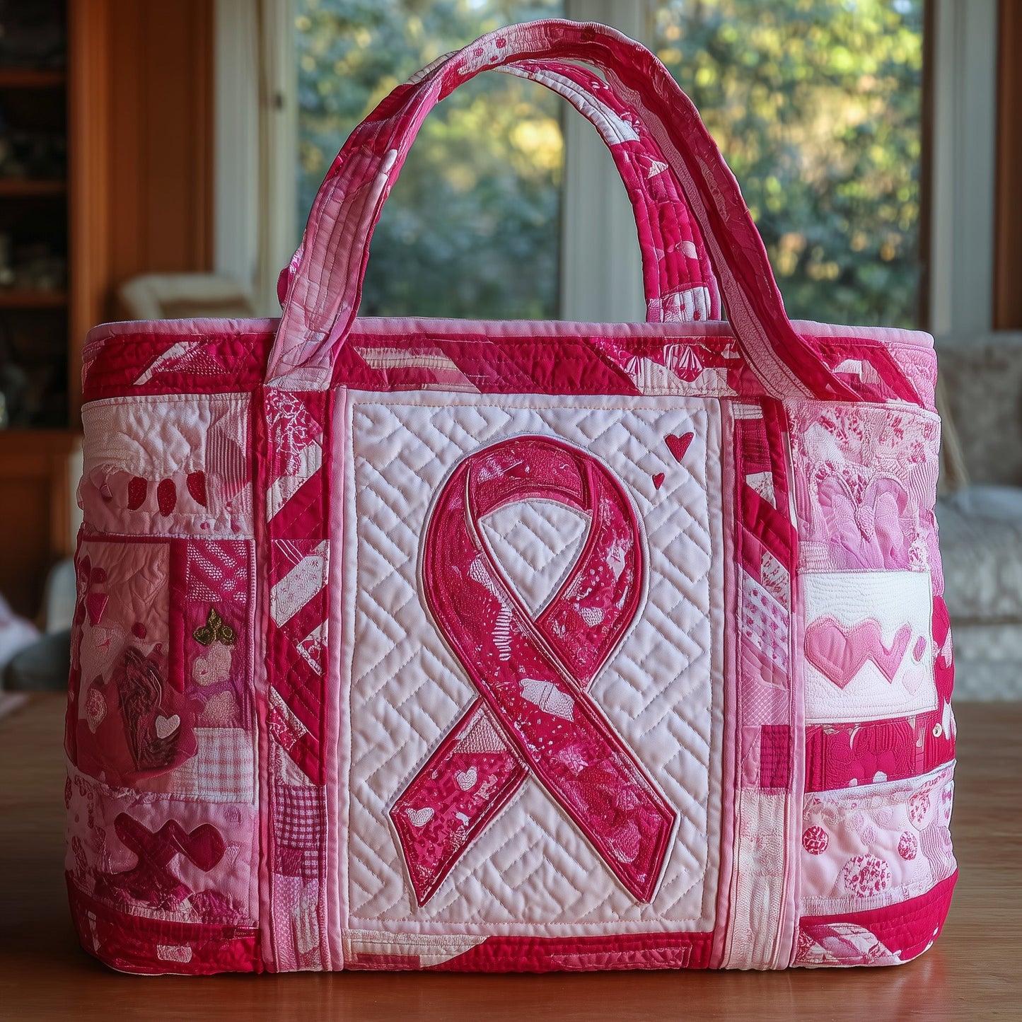 Pink Awareness Ribbon Quilted Tote