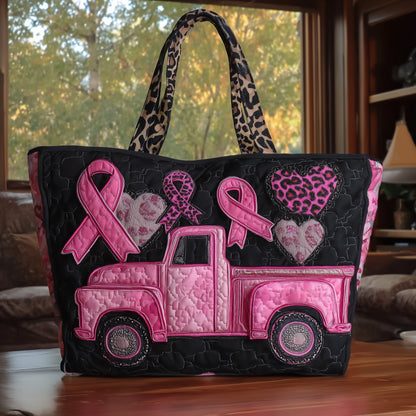 Pink Ribbon Awareness Truck Quilted Tote