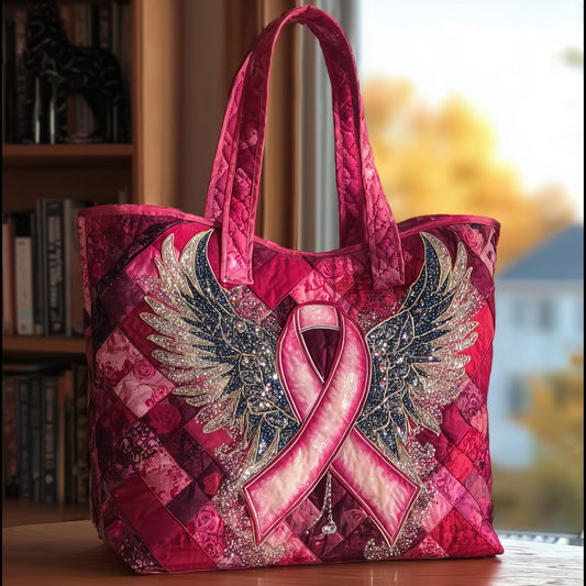 Angel Wings Breast Cancer Quilted Tote