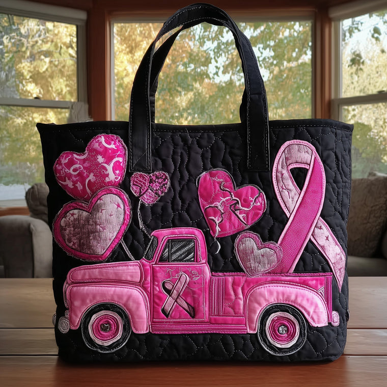 Pink Hearts Ribbon Quilted Tote