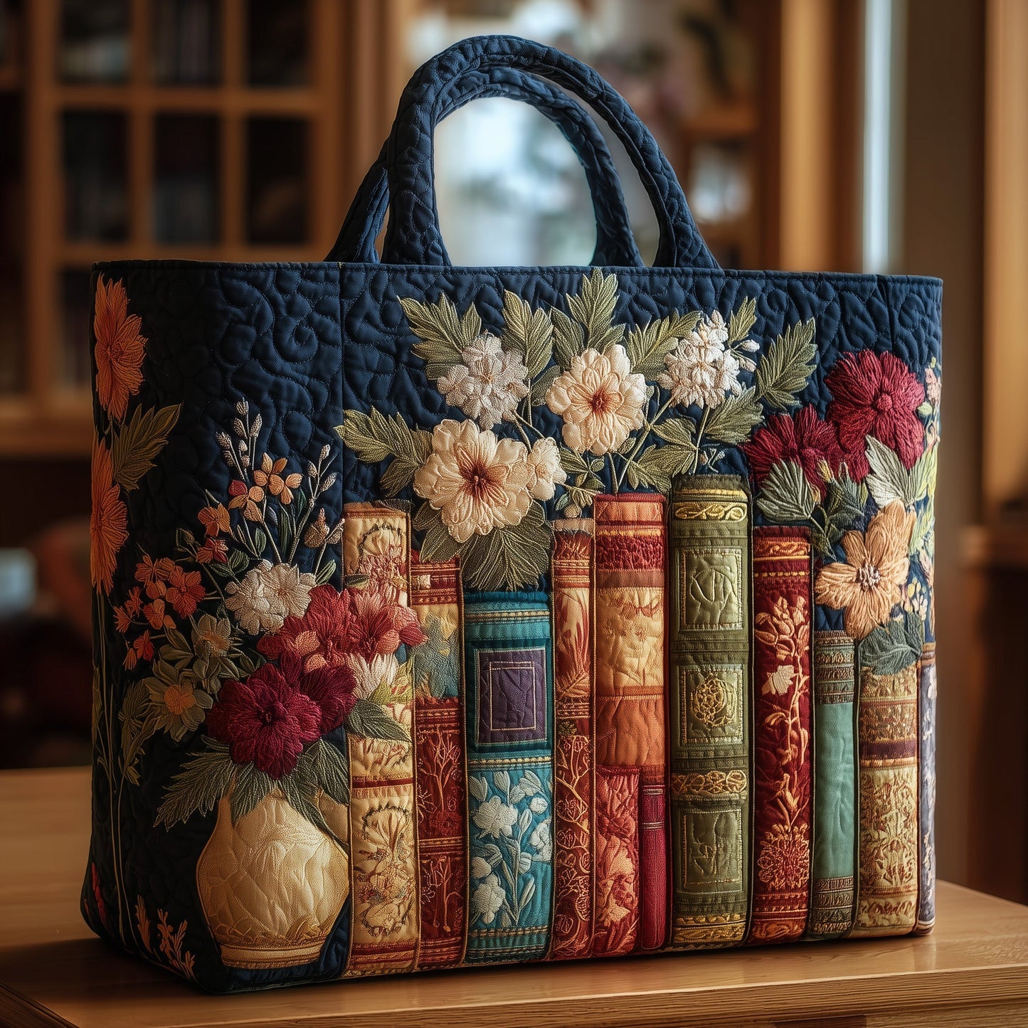 Stacked Books Flowers Tote Bag