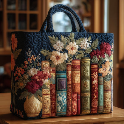 Stacked Books Flowers Tote Bag