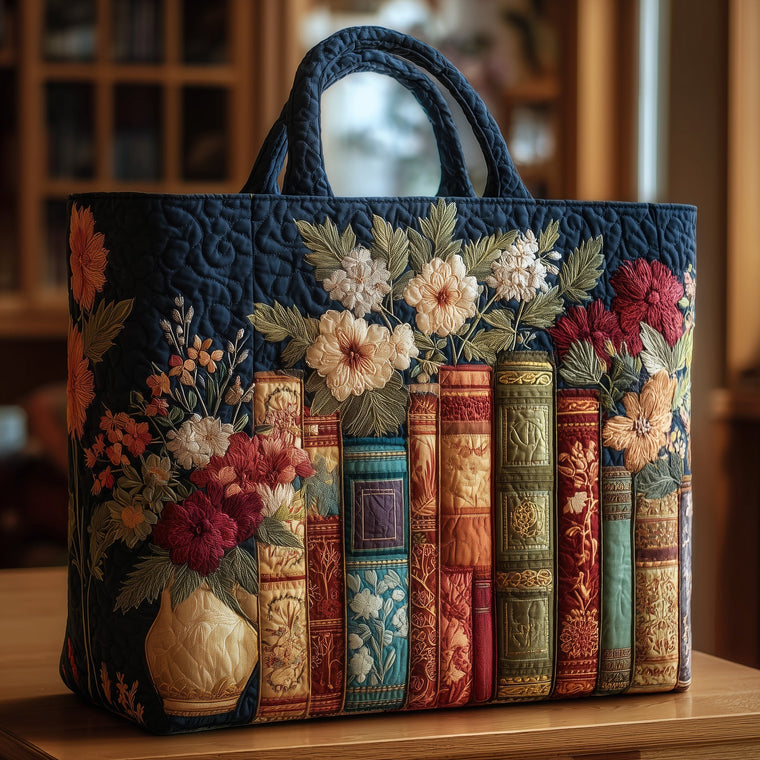 Stacked Books Flowers Tote Bag