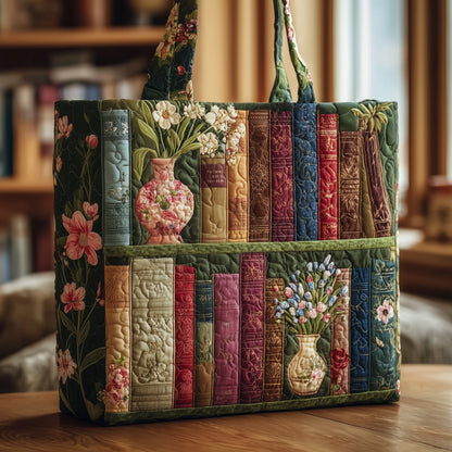 Vintage Books Flowers Quilted Tote