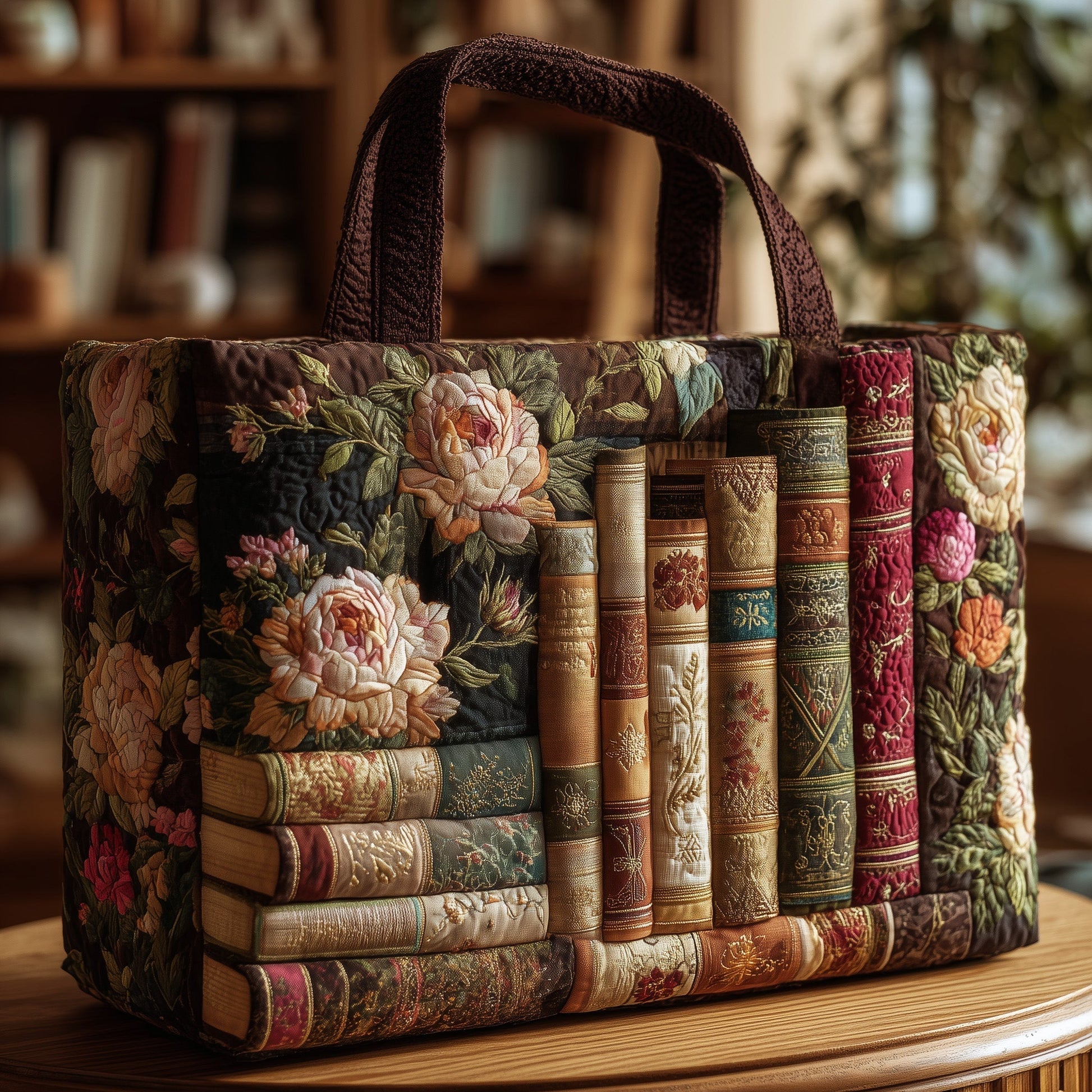 Vintage Books Roses Quilted Tote