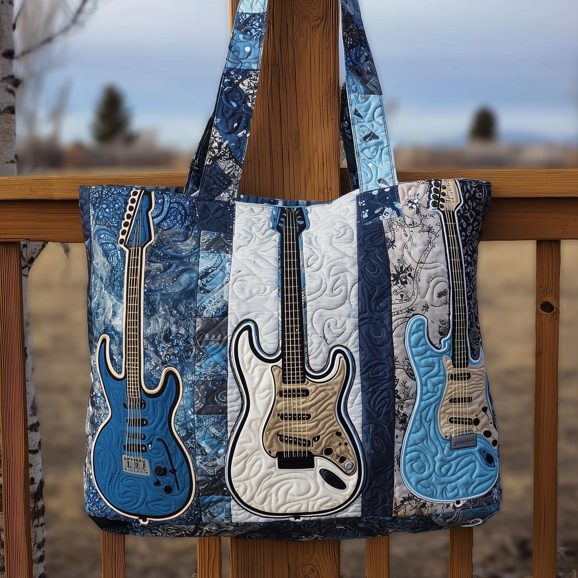 Everyday Guitar Patchwork Quilted Tote