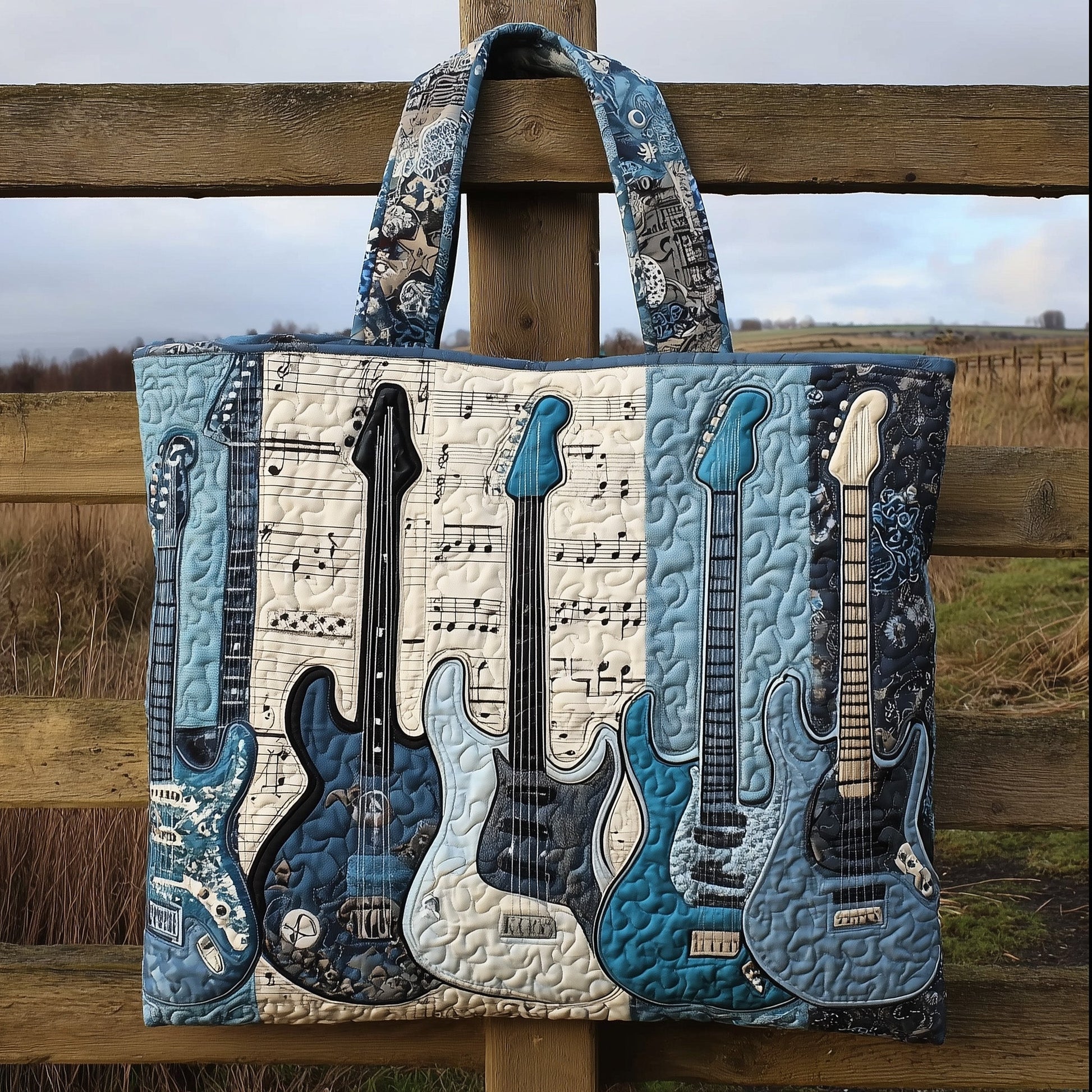 Guitar Music Instruments Quilted Tote