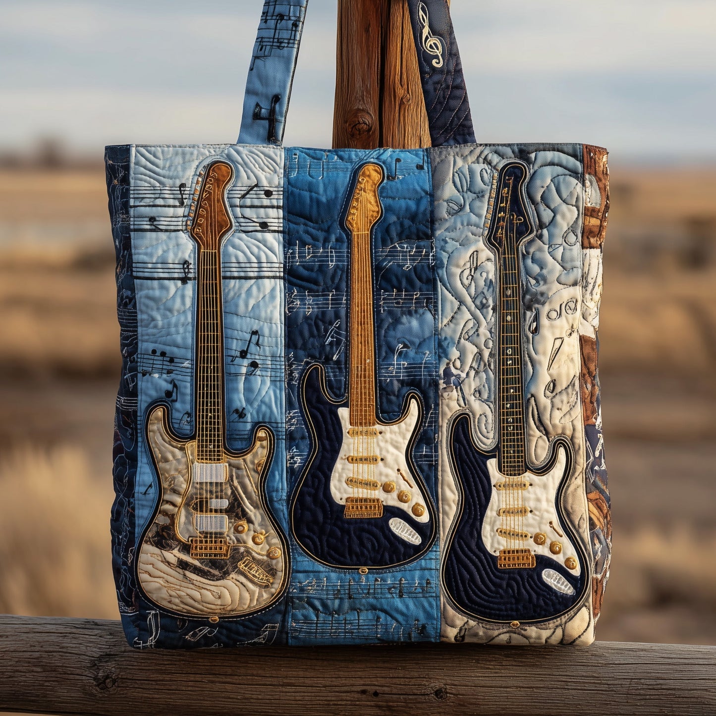 Guitars Music Notes Quilted Tote