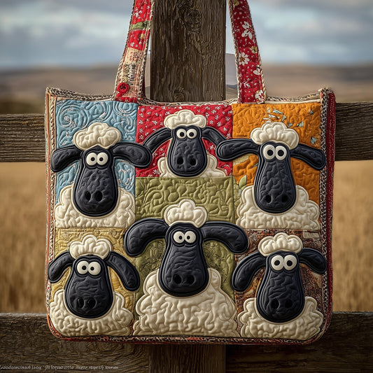 Whimsical Sheep Patchwork Quilted Tote
