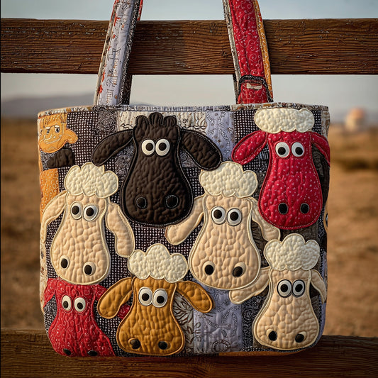 Playful Sheep Quilted Tote Bag