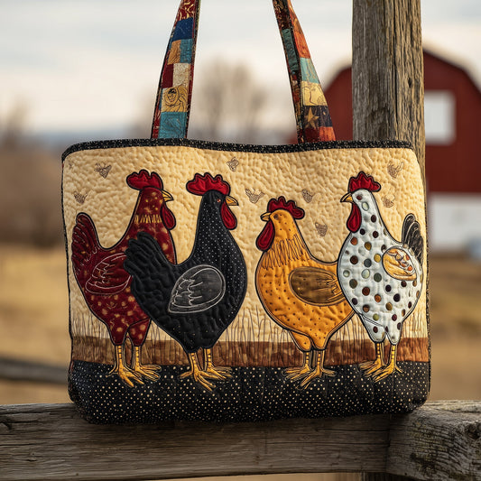 Everyday Roosters Chickens Quilted Tote