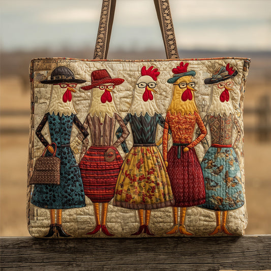 Chickens In Hats Quilted Tote