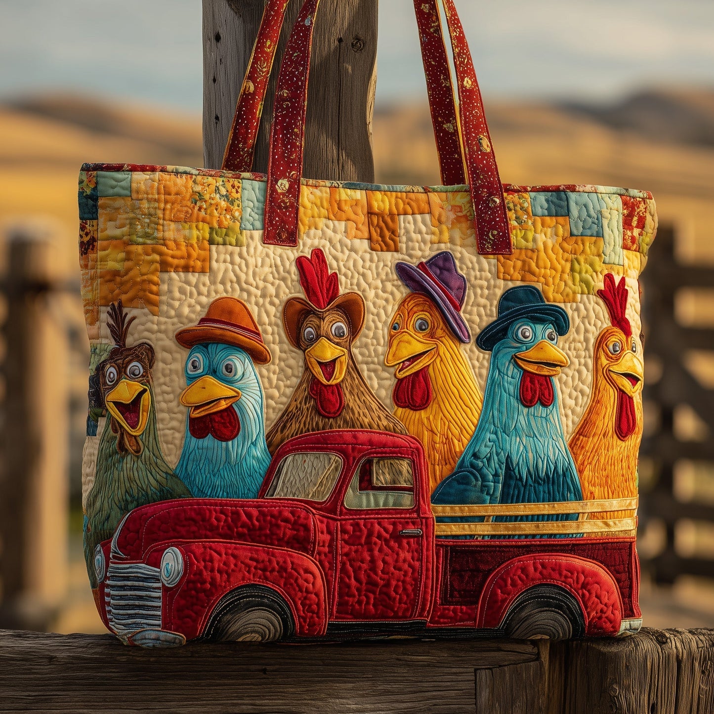 Farm Animal Chickens Quilted Tote