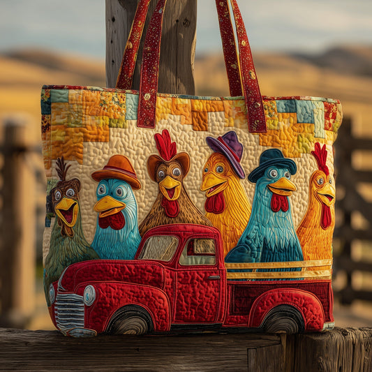 Farm Animal Chickens Quilted Tote