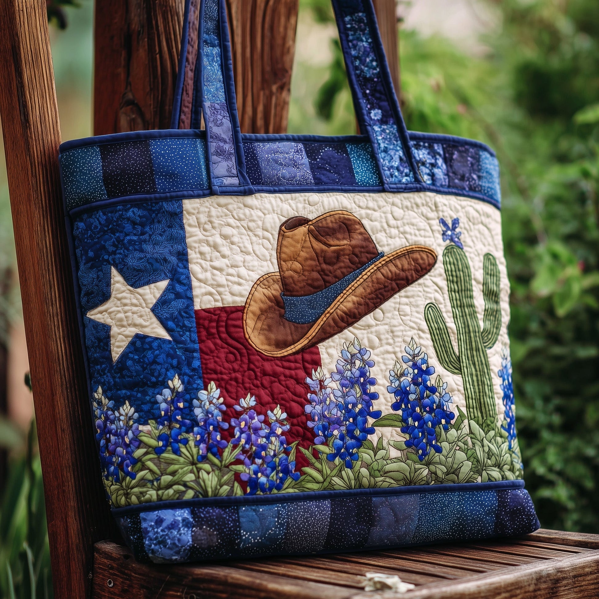 Texas Flag Hat Cactus Quilted Tote