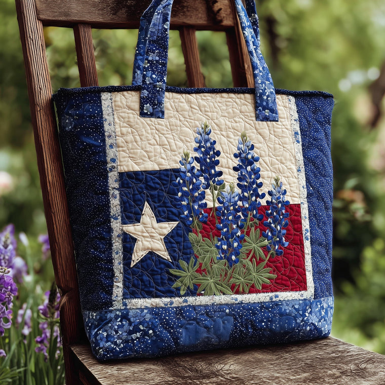 Bluebonnet Floral Texas Flag Quilted Tote