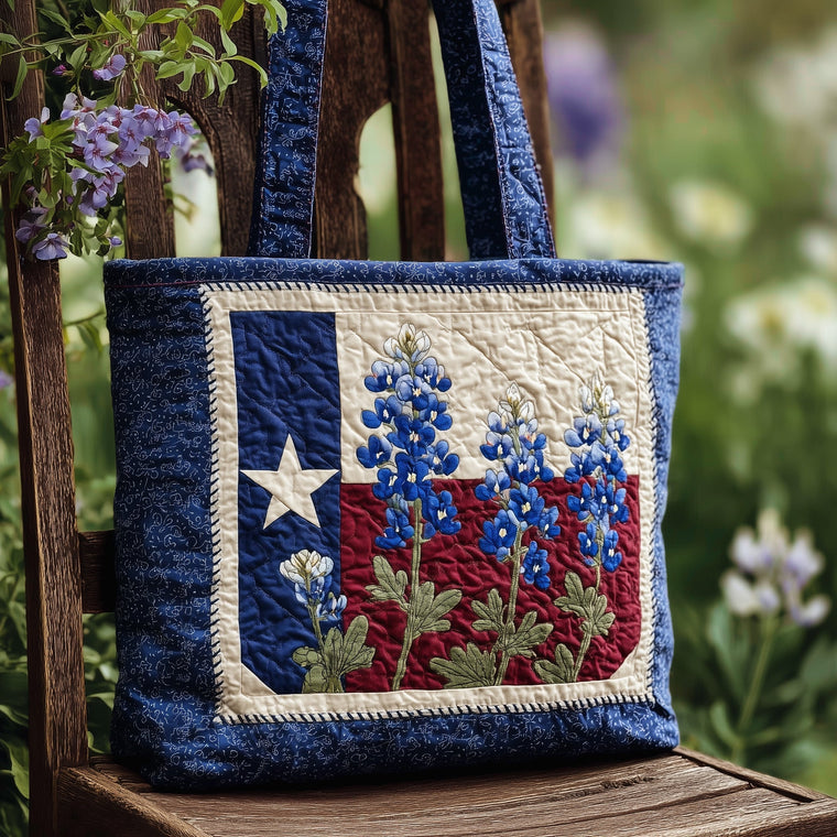 Texas Flag Bluebonnets Quilted Tote