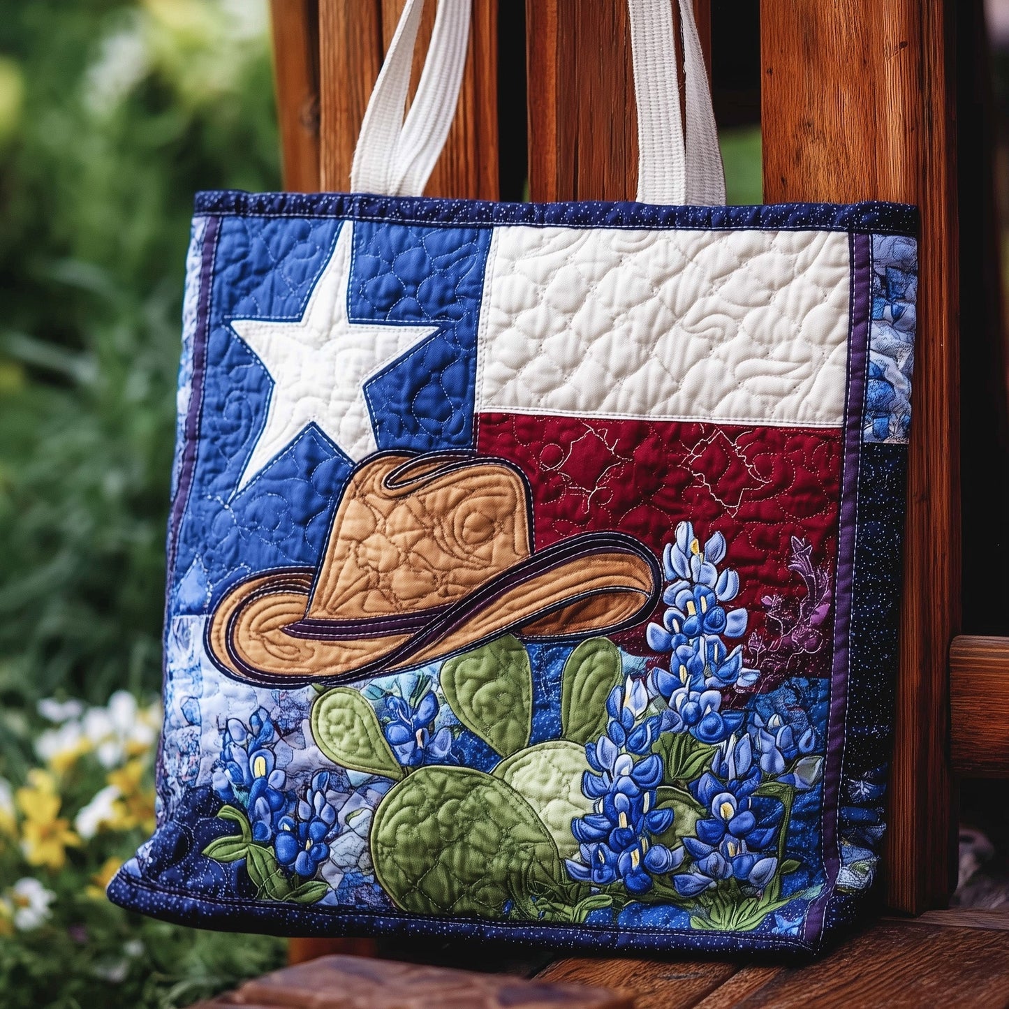 Texas Flag Bluebonnet Cactus Quilted Tote