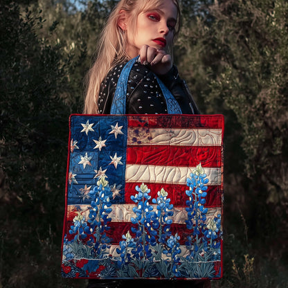 Bluebonnet Flowers Flag Quilted Tote