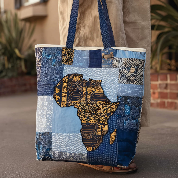 African Map Patchwork Quilted Tote