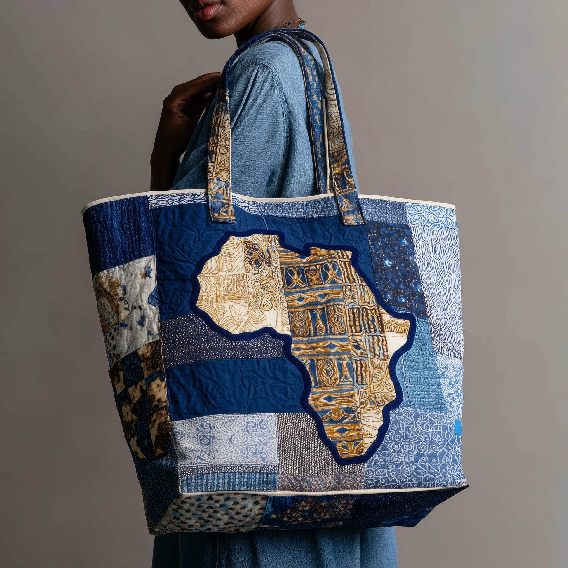 African Continent Patchwork Quilted Tote