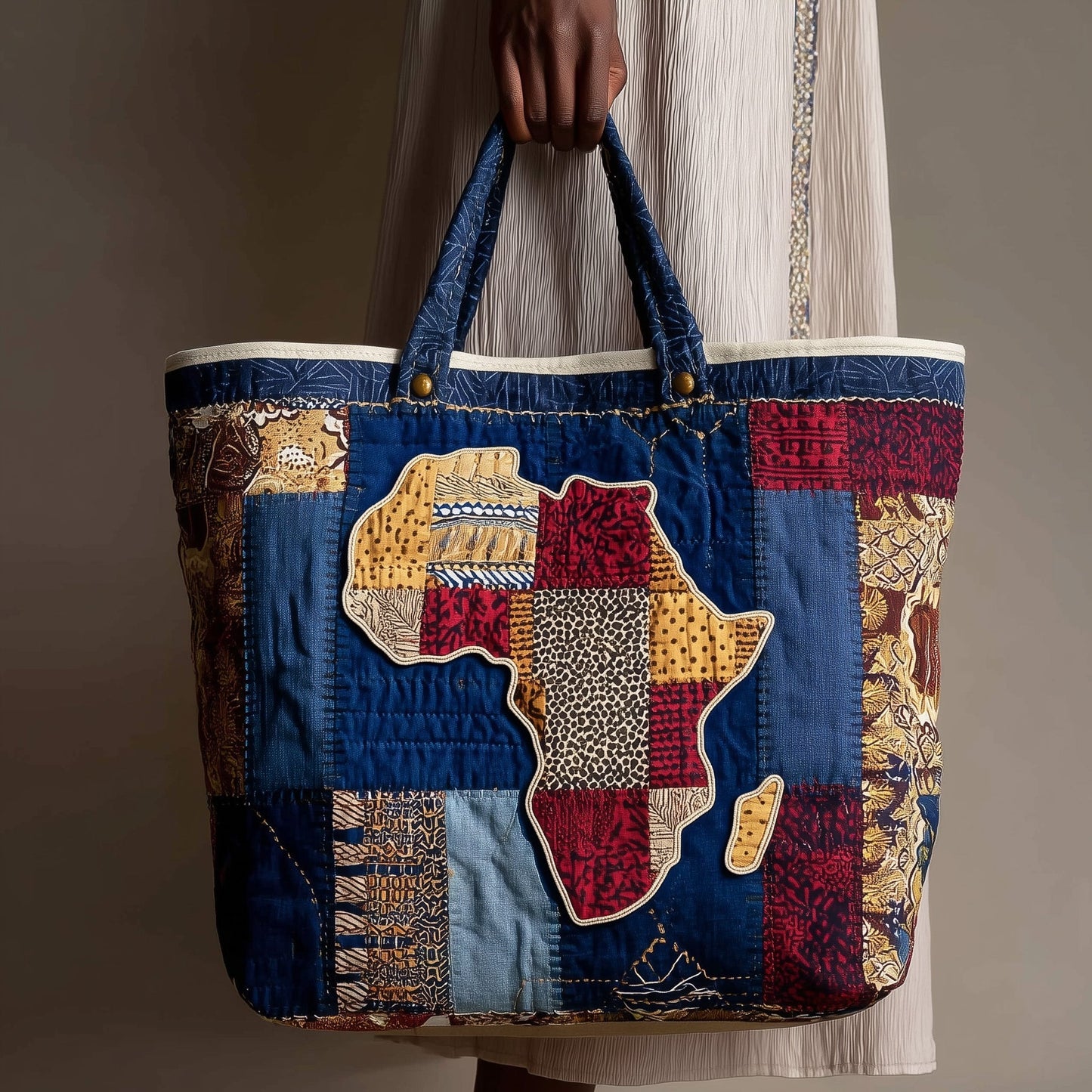 Map Of Africa Patchwork Quilted Tote